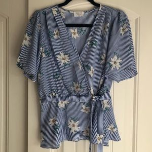 Floral/Striped Wrap Shirt